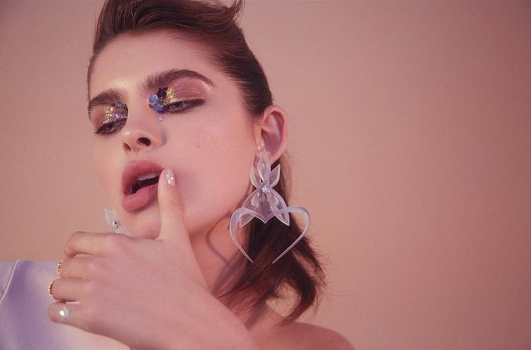 Victoria Hayes Frosted Orchid Earrings featured in Elle Mexico