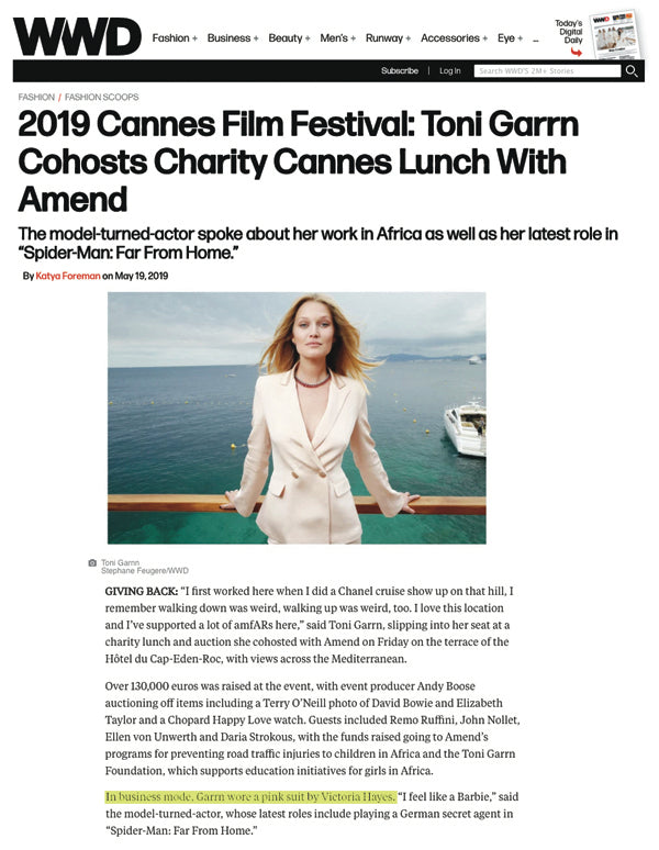 Toni Garrn featured in WWD wearing Victoria Hayes