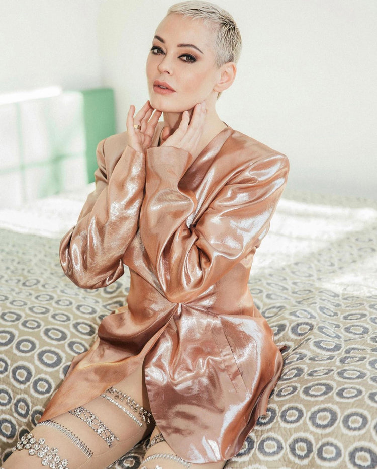 Rose McGowan wears VH Metallic Blazer