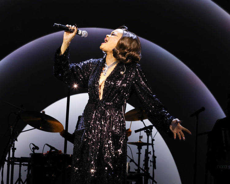 Andra Day wears the Hall Sequin Robe Coat