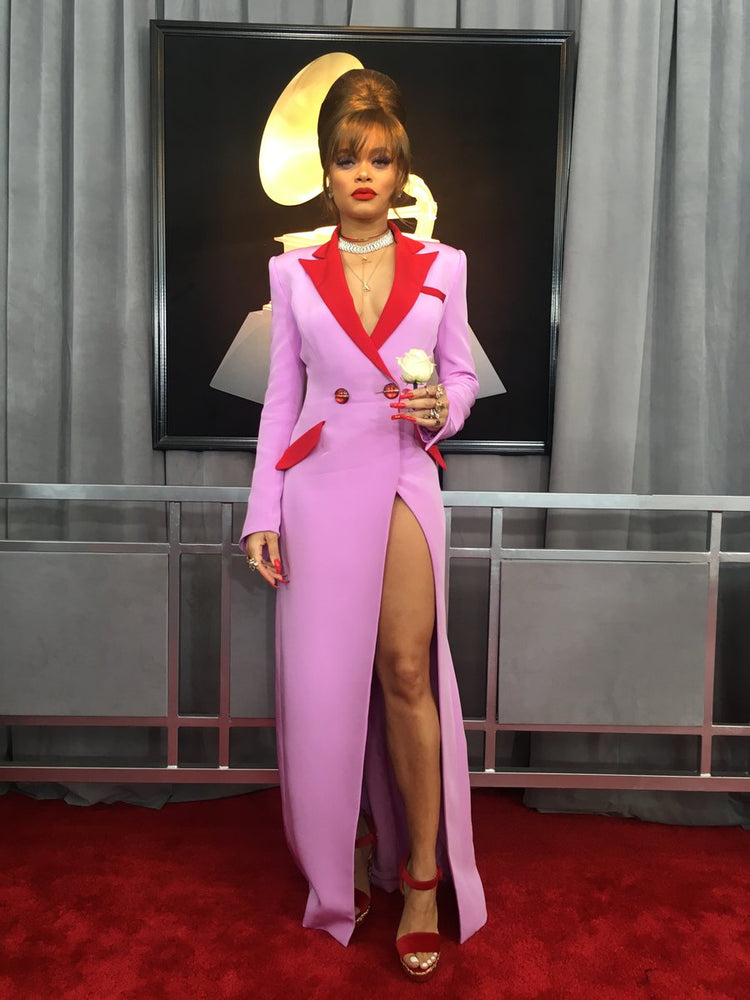 Andra Day wears custom Victoria Hayes for the 2018 Grammys