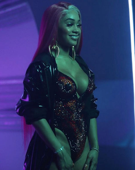 Rapper Saweetie wears Victoria Hayes earrings