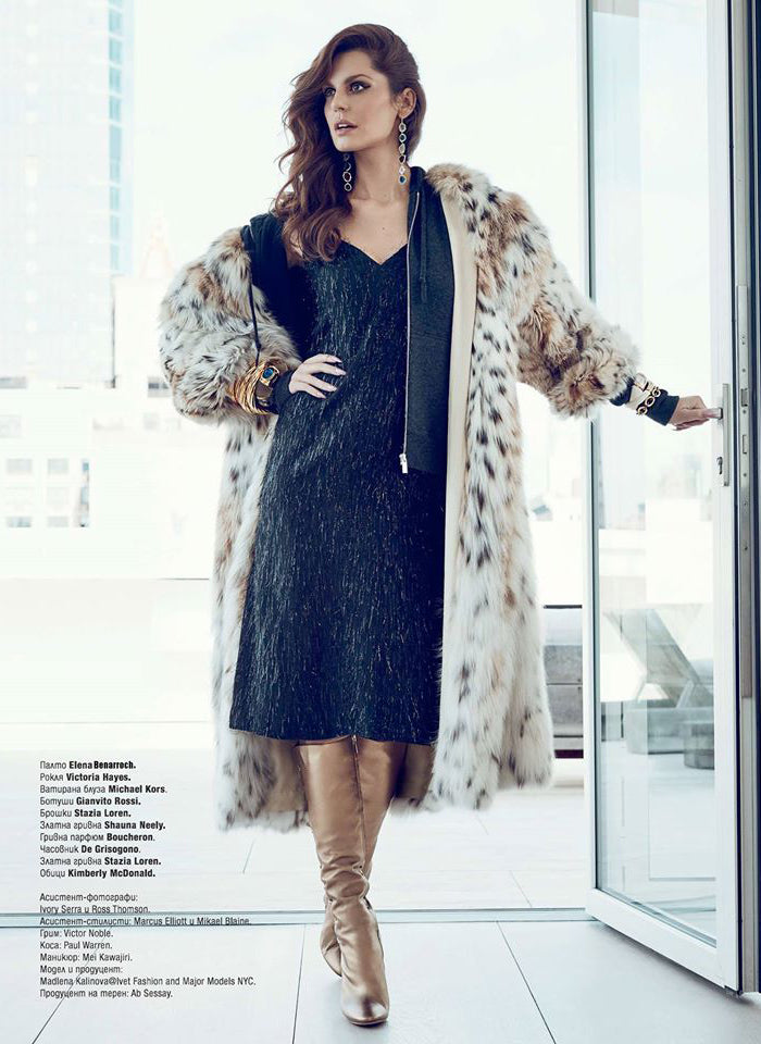 Madlena Kalinova wears the Ghislane Black Eyelash Chiffon Tank Dress for Harpers Bazaar Bulgaria