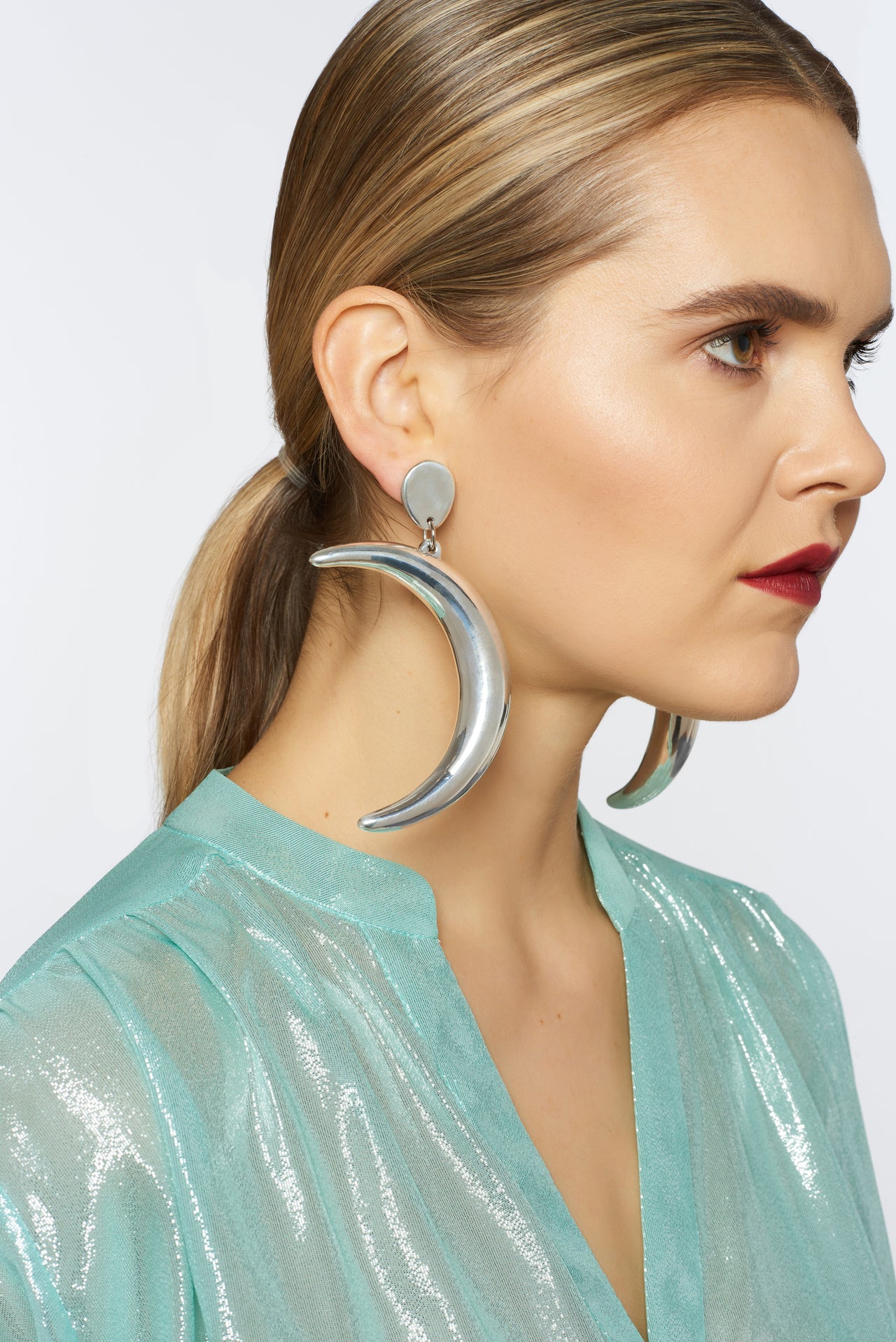 crescent moon earrings-Jewelry-Victoria Hayes-one size-Silver-Victoria Hayes