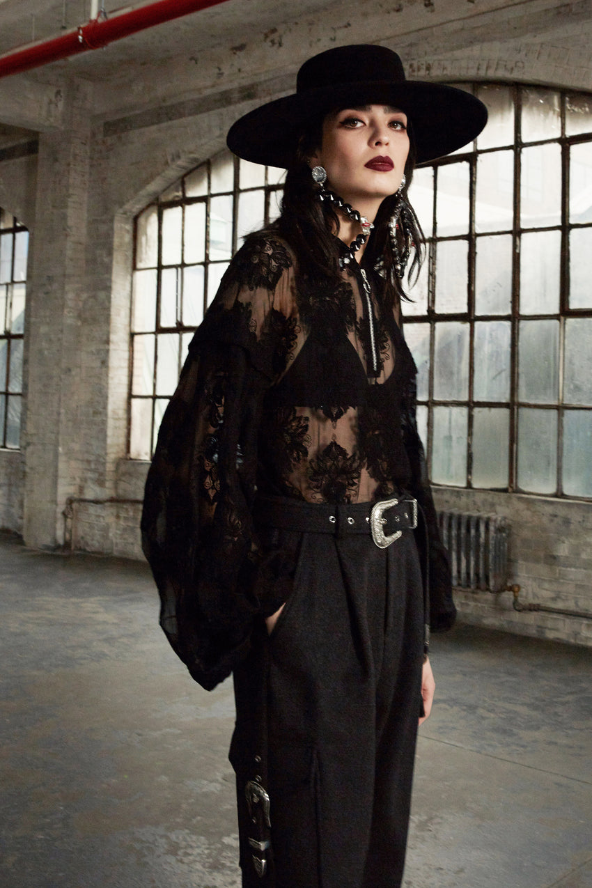 Zip Front Lace Blouse